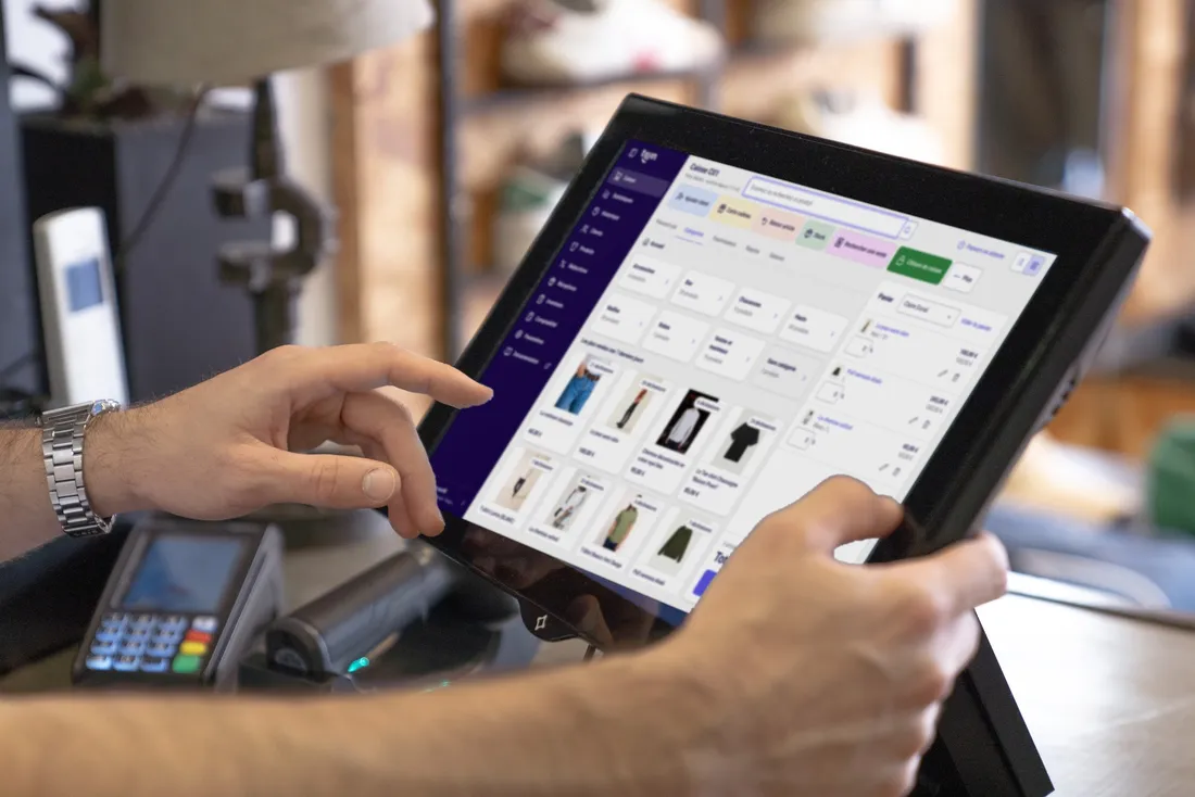 La caisse tactile de Tillin sur l'écran du comptoir de Neiwa.